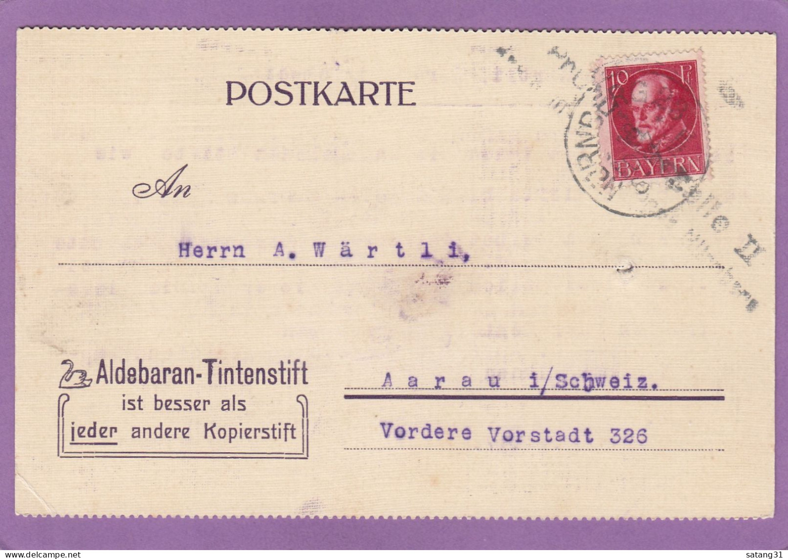 SCHWAN BLEISTIFT FABRIK,NÜRNBERG.POSTKARTE NACH AARAU,SCHWEIZ,1917.ZENSURSTEMPEL AUS NÜRNBERG. - Briefe U. Dokumente