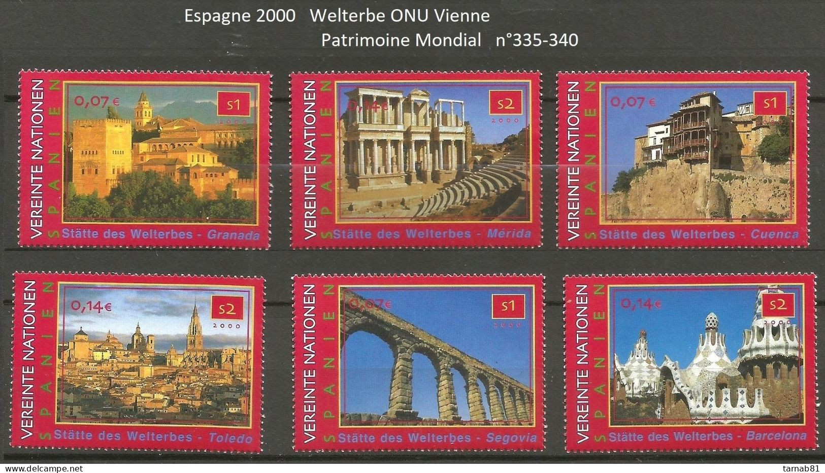 ONU Nations Unies Complet Vienne **  1997 à 2007 2009 2011 à 2019  2020 2021 2022 2023 Patrimoine Mondial