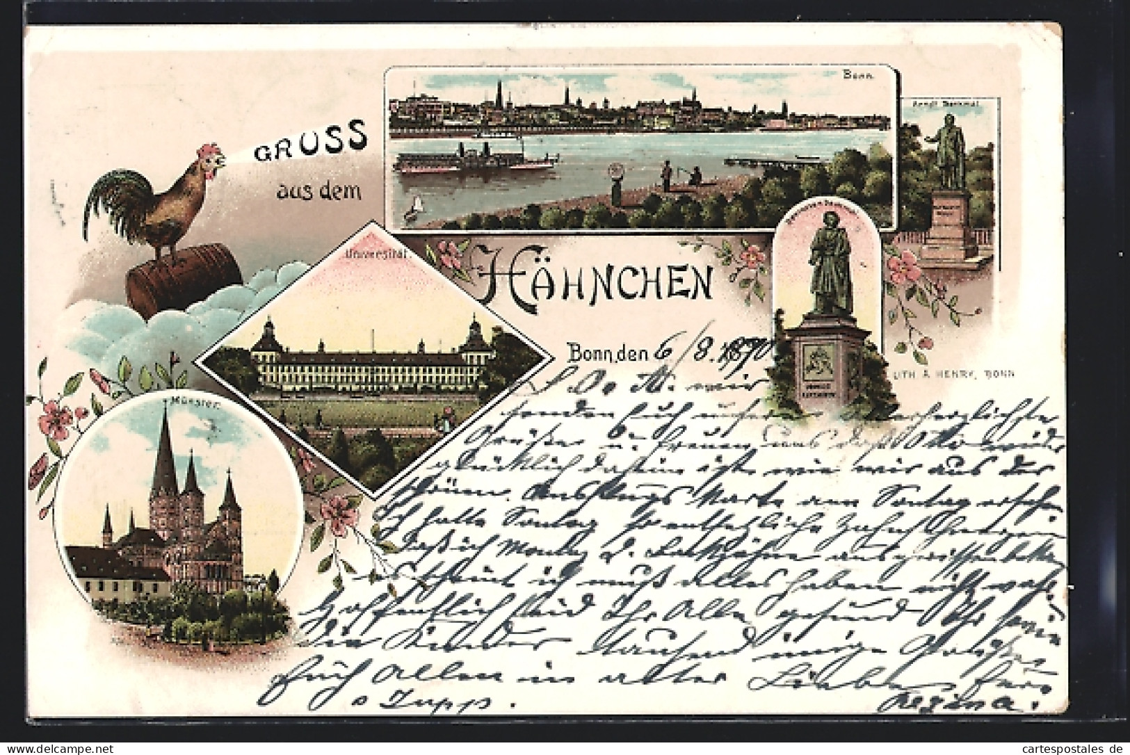 Lithographie Bonn, Münster, Universität Und Arndt-Denkmal  - Muenster