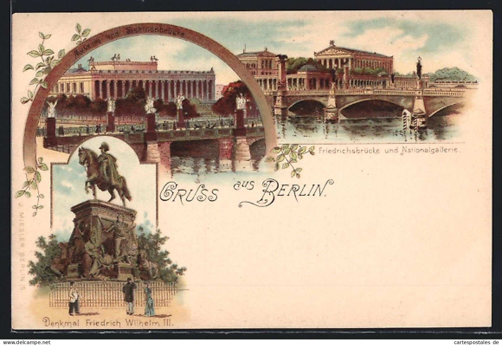 Lithographie Berlin, Museum Und Die Schlossbrücke, Friedrichsbrücke Und Nationalgalerie  - Mitte