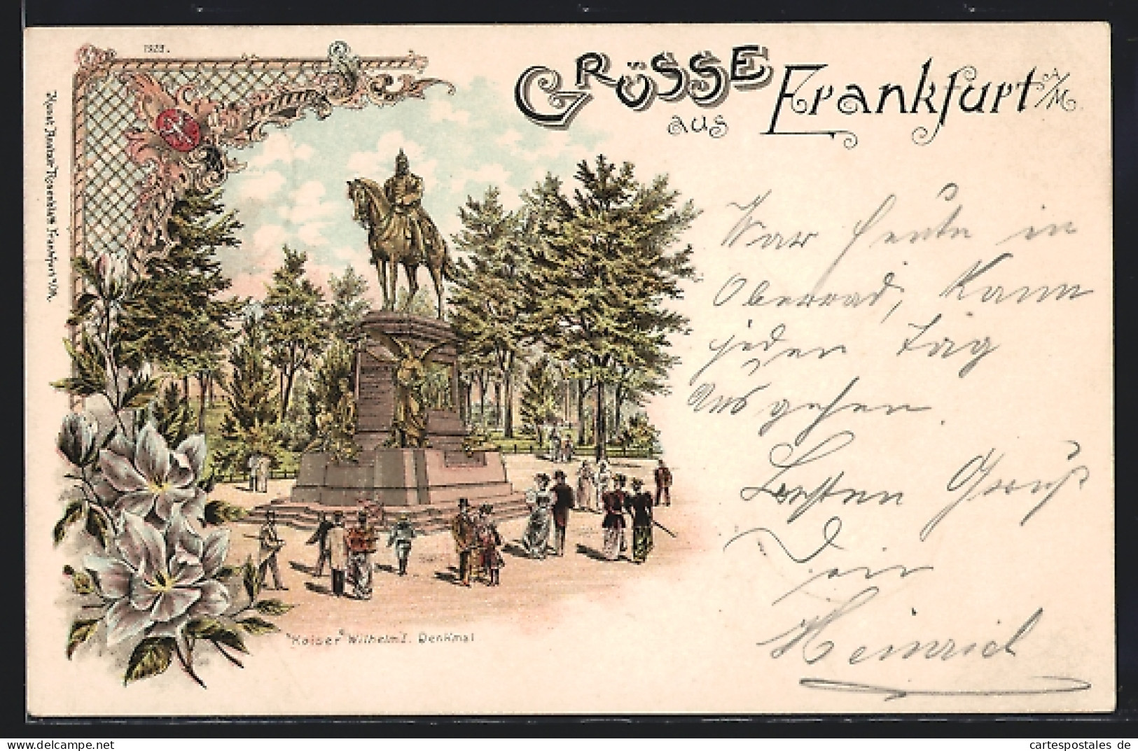 Lithographie Frankfurt A. M., Kaiser Wilhelm-Denkmal Mit Besuchern  - Frankfurt A. Main