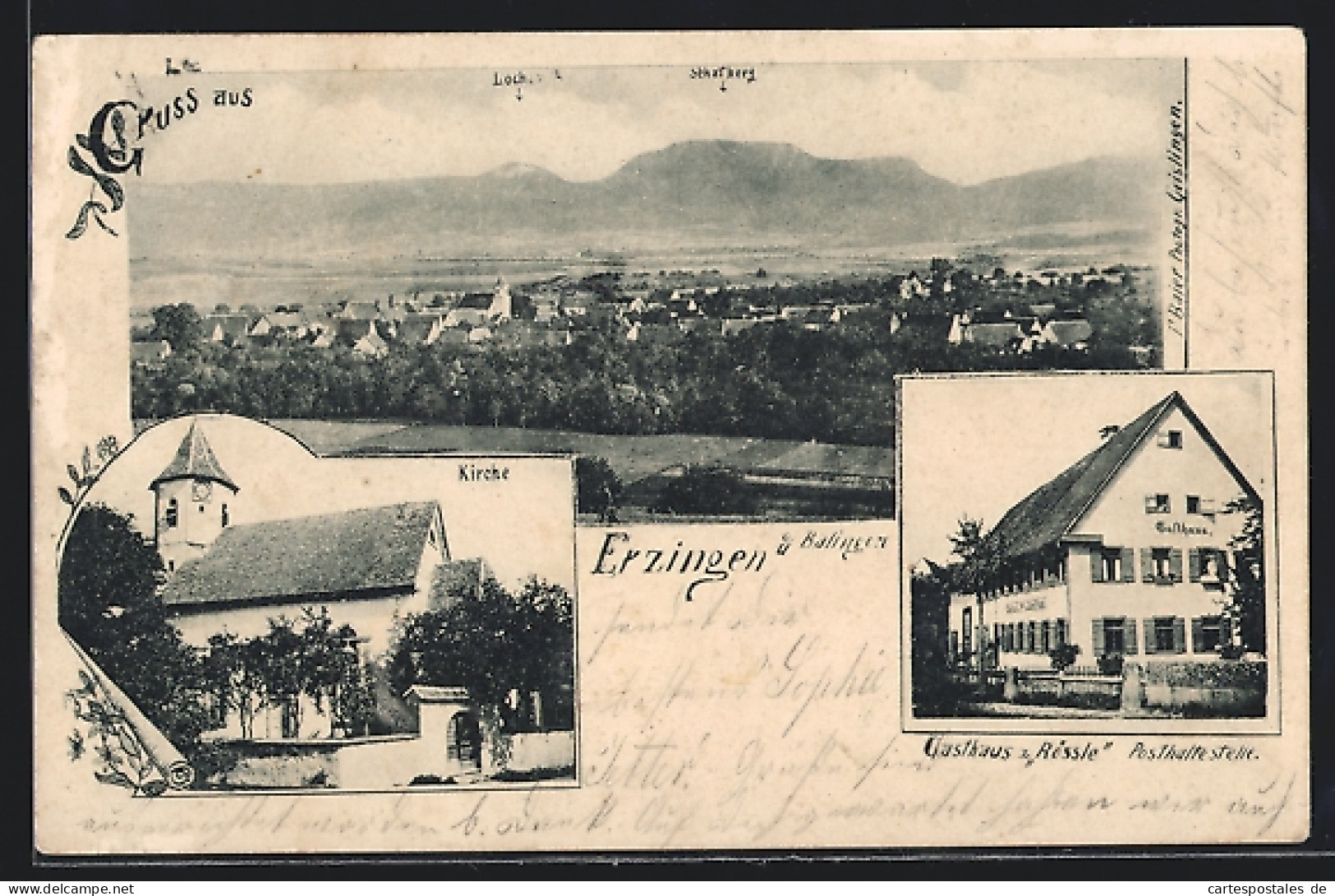 AK Erzingen /Balingen, Gasthaus Rössle / Post, Kirche, Gesamtansicht Mit Bergpanorama  - Balingen