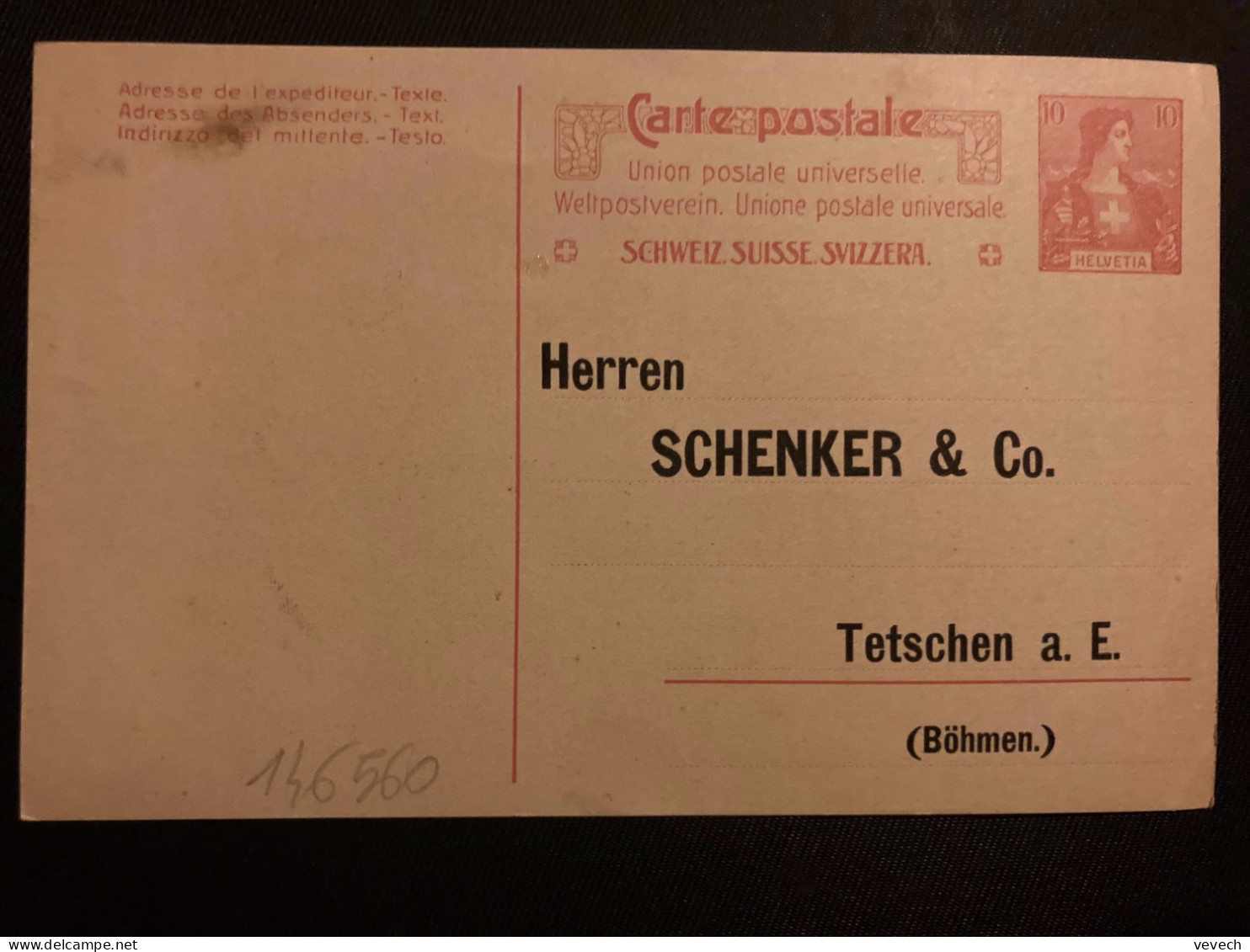 CP EP 10 NEUVE + Herren SCHENKER & Co. TETSCHEN - Enteros Postales