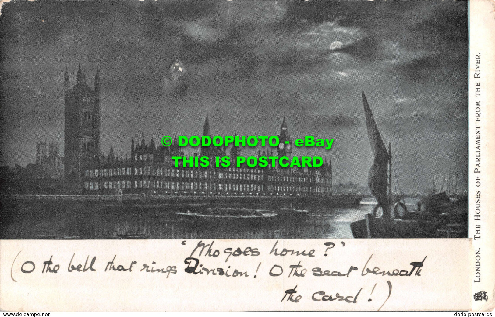 R548636 London. The Houses Of Parliament From The River. Tuck. Moonlight. Series - Andere & Zonder Classificatie