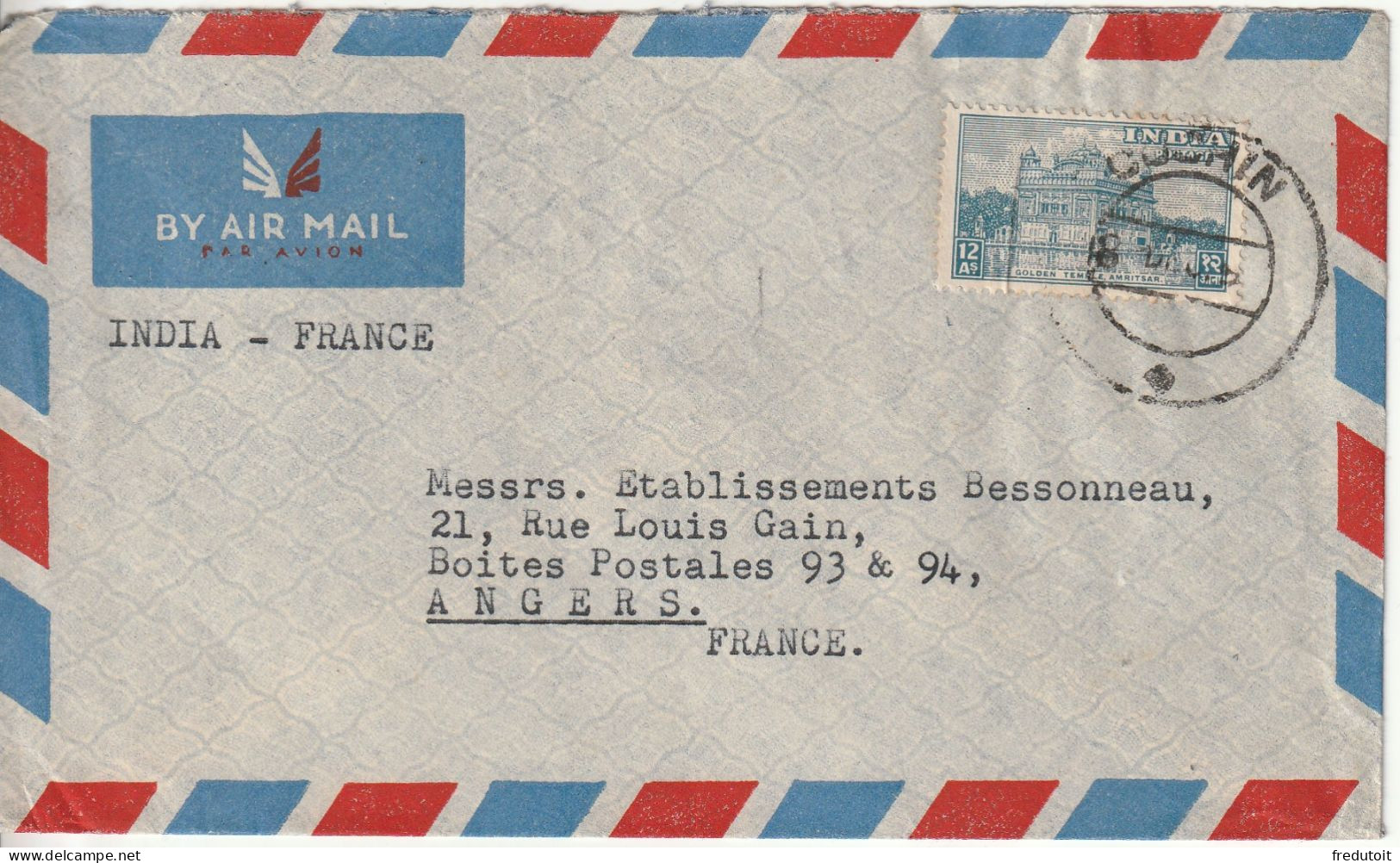 INDE - LETTRE De Cochin Pour Angers - Storia Postale