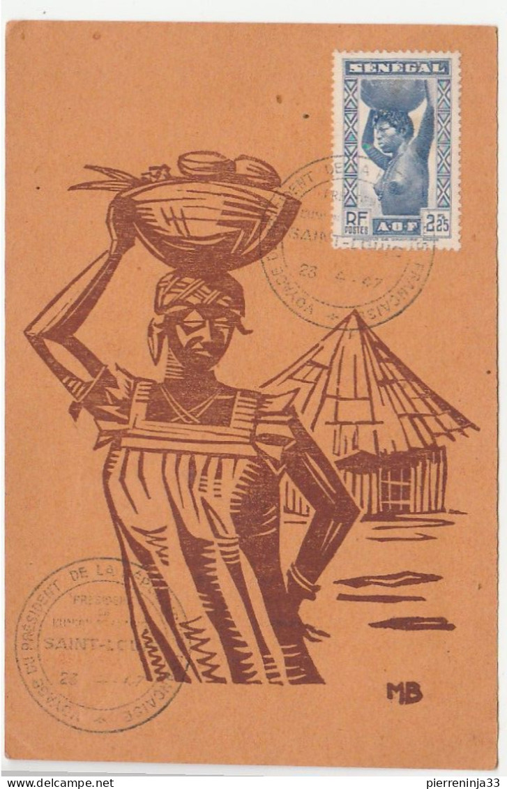 Carte Saint Louis Du Sénégal, Cachet "Visite Du Président De La République Française, 1947" - Cartas & Documentos