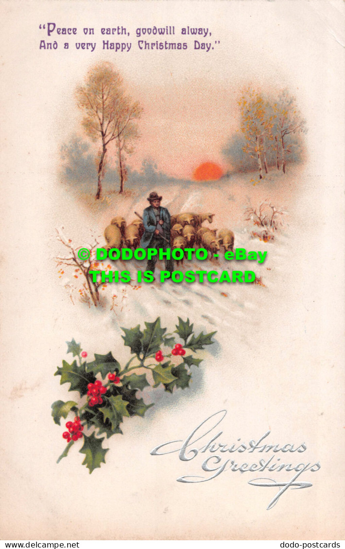 R548342 Christmas Greetings. Peace On Earth Goodwill Alway. Greeting Card. Postc - Wereld