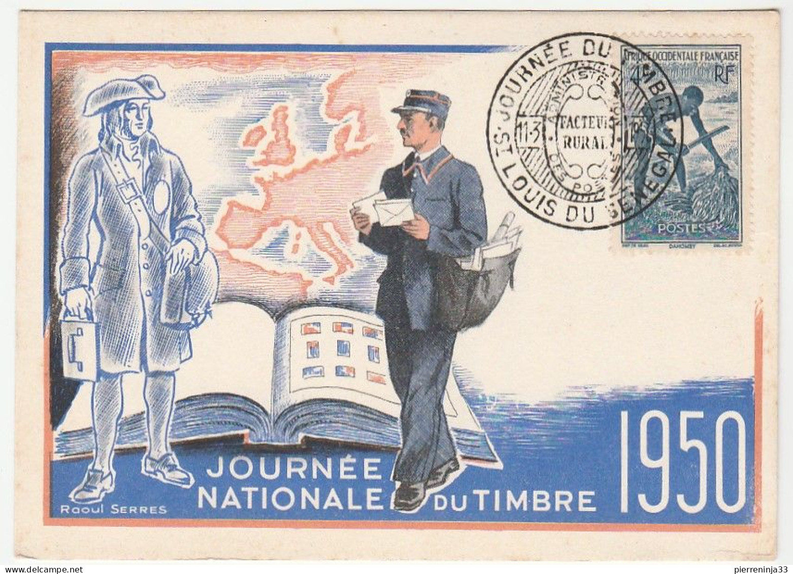 Carte Journée Du Timbre, Saint Louis / Sénégal, 1950, Facteur - Covers & Documents