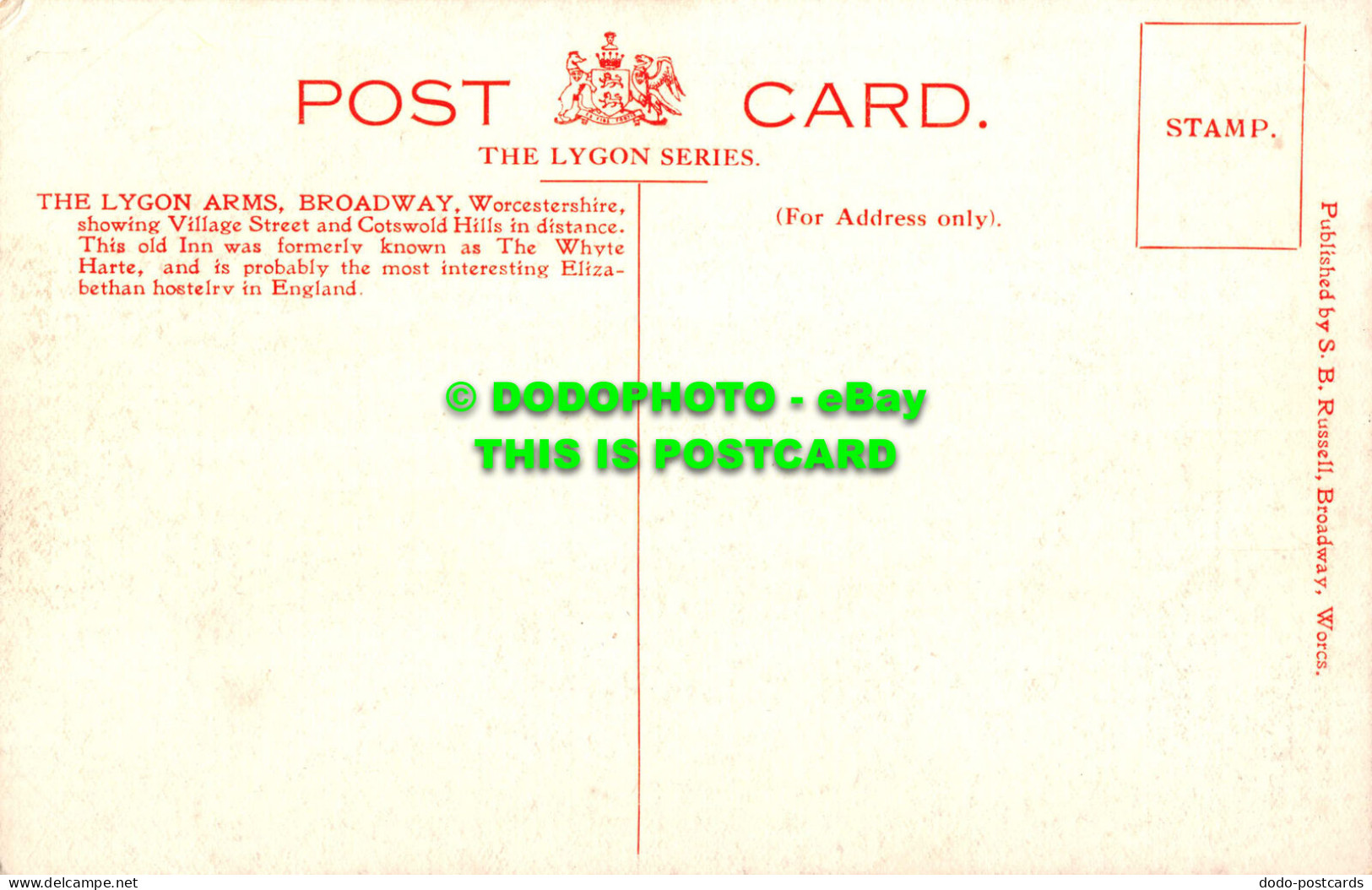 R549014 Worcestershire. The Lygon Arms. S. B. Russell. The Lygon Series - Wereld