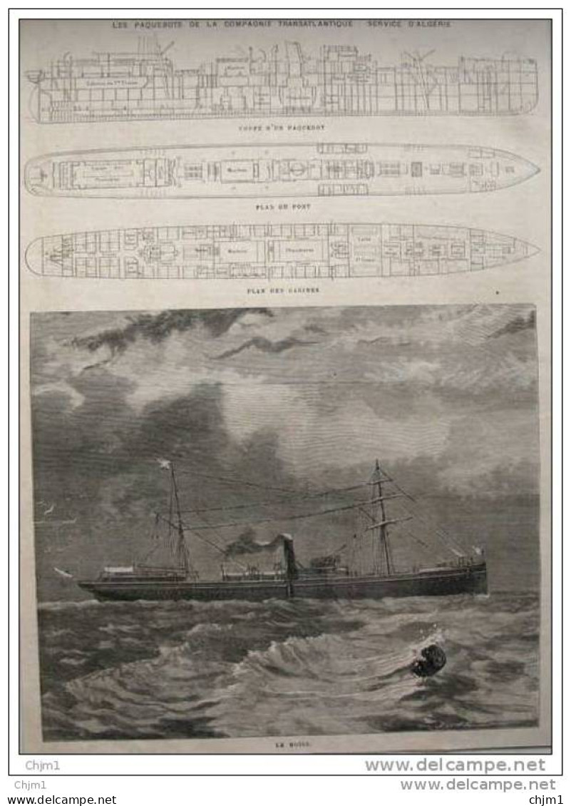 Les Paquebots De La Compagnie Transatlantique - Service D&acute;Algérie - Plan Des Cabines - Page Original  1880 - Historische Documenten