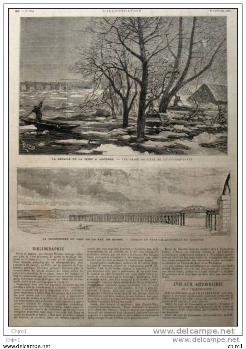 La Débacle De La Seine A Asnieres - Page Original - 1880 - Documenti Storici