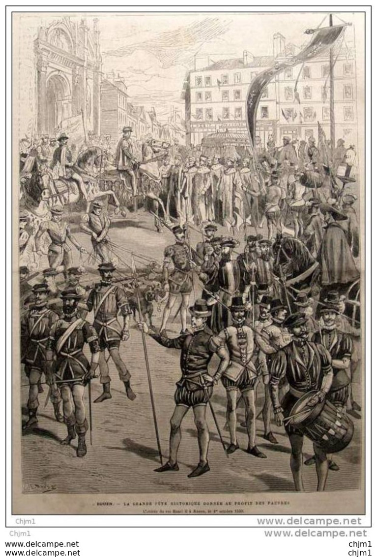 Rouen - La Grande Fête Historique Donné Au Profit Des Pauvres  - Old Print - Alter Druck Von 1880 - Historische Documenten