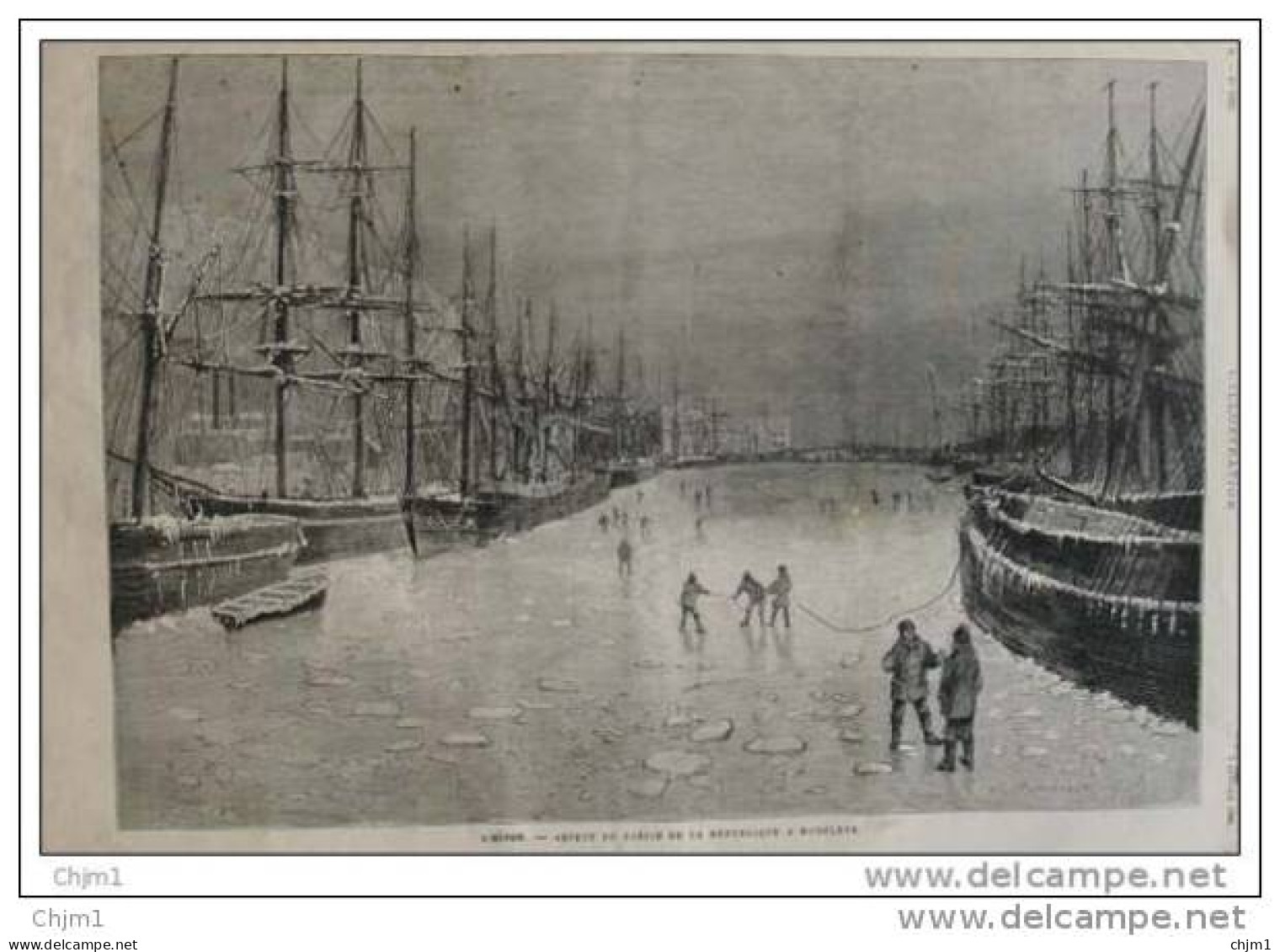 L&acute;Hiver - Aspect Du Bassin De La République à Honfleur - Page Original - Alte Seite 1880 - Documenti Storici