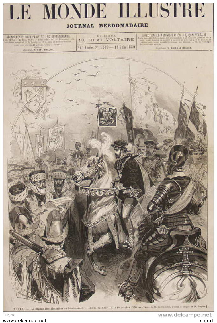 Rouen -la Grande Fête Historique De Bienfaisance - Entrée De Henri II, Le 1er Octobre 1550 -  Page Original - 1880 - Documenti Storici