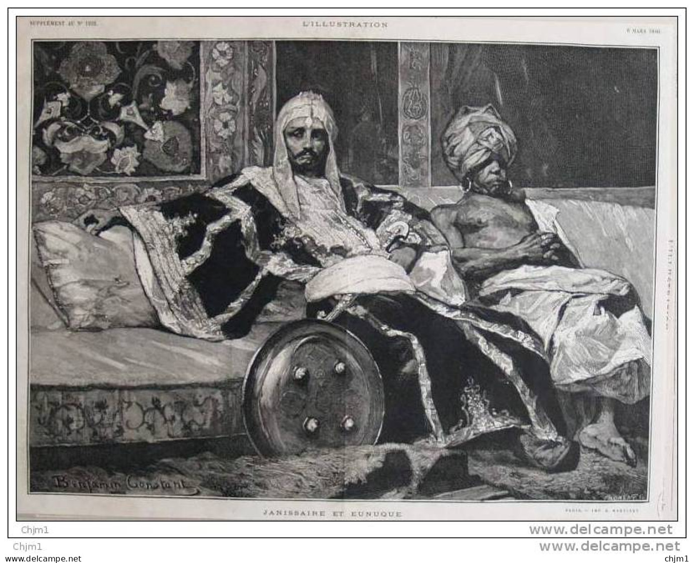Janissaire Et Eunuque - Dessin Benjamin Constant - Page Original 1880 - Historische Dokumente