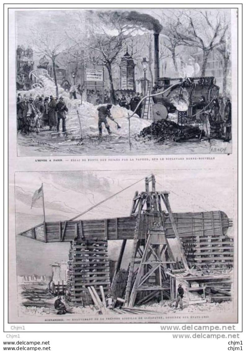 L&acute;Hiver à Paris - Boulevard Bonne-Nouvelle - Winter In Paris  - Old Print - Alter Druck Von 1880 - Documenti Storici