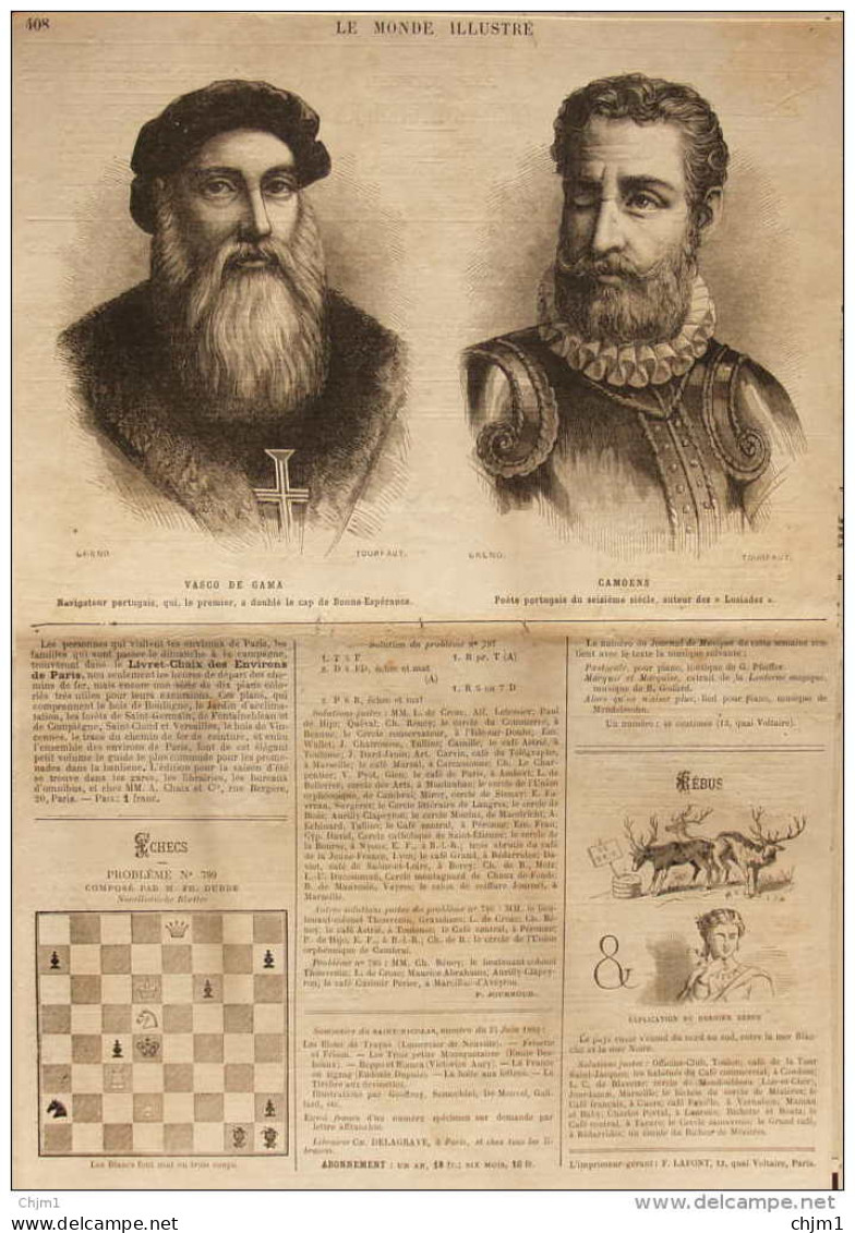 Vasco De Gama, Navigateur Portugais - Camoens, Poète Portugais - Page Original  1880 - Historische Dokumente