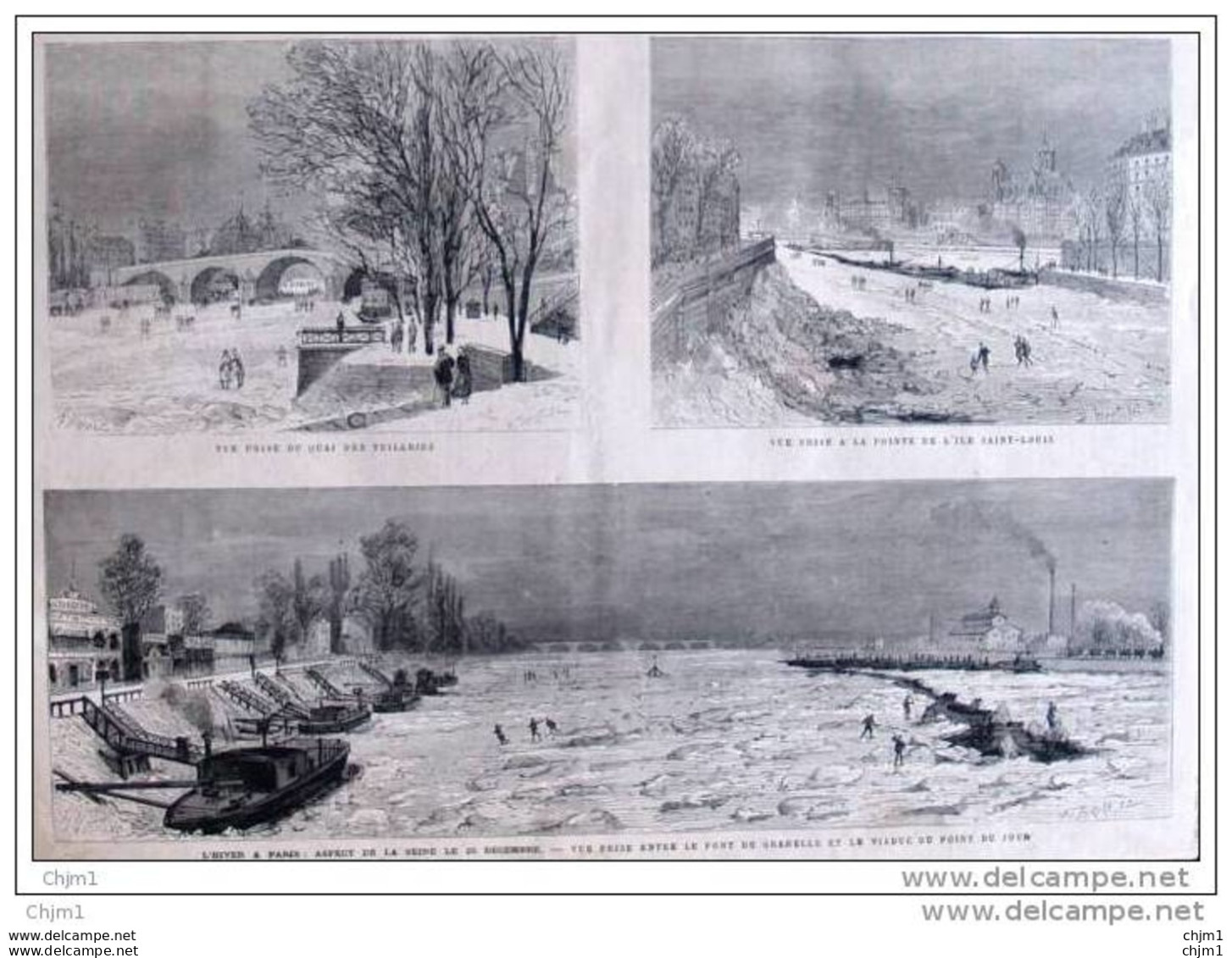 L&acute;Hiver à Paris - Quai Des Tuileries - Winter In Paris  - Old Print - Alter Druck Von 1880 - Documenti Storici