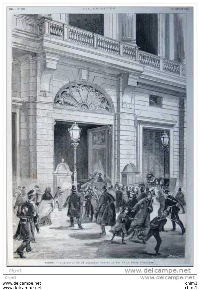 Madrid - L&acute;Attentat Contre Le Roi Et La Reine D&acute;Espagne - Page Original De 1880 - Historische Documenten