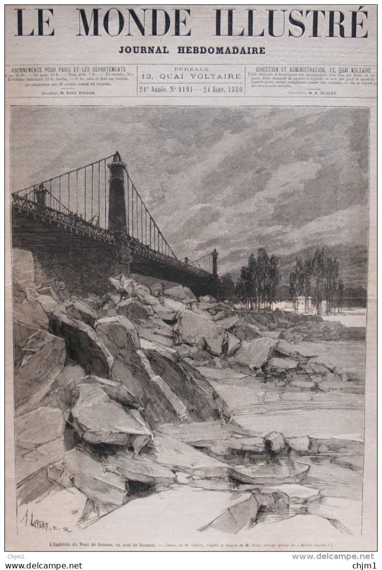 Les Banquises De Saumur - L'émbâcle Du Pont De Gennes, En Aval De Saumur - Page Original  1880 - 2 - Documenti Storici