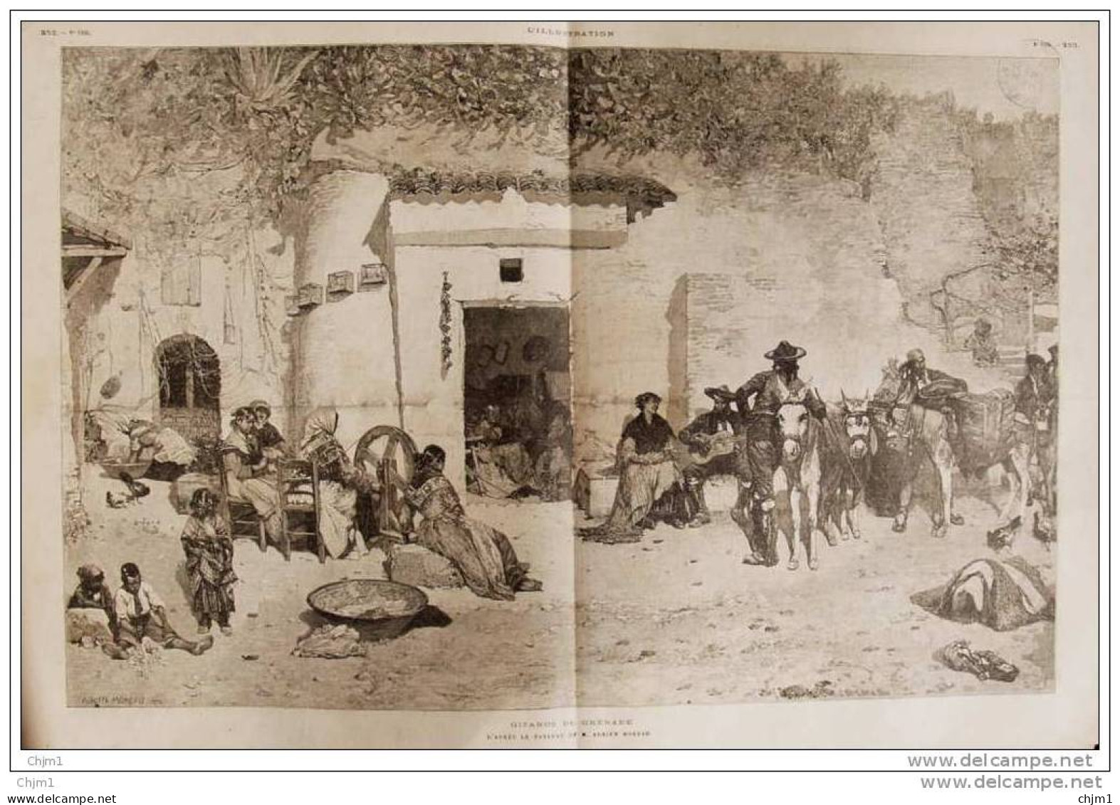 Gitanos De Grénade - D&acute;après Le Tableau De Adrien Moreau - Page Original 1880 - Historische Documenten