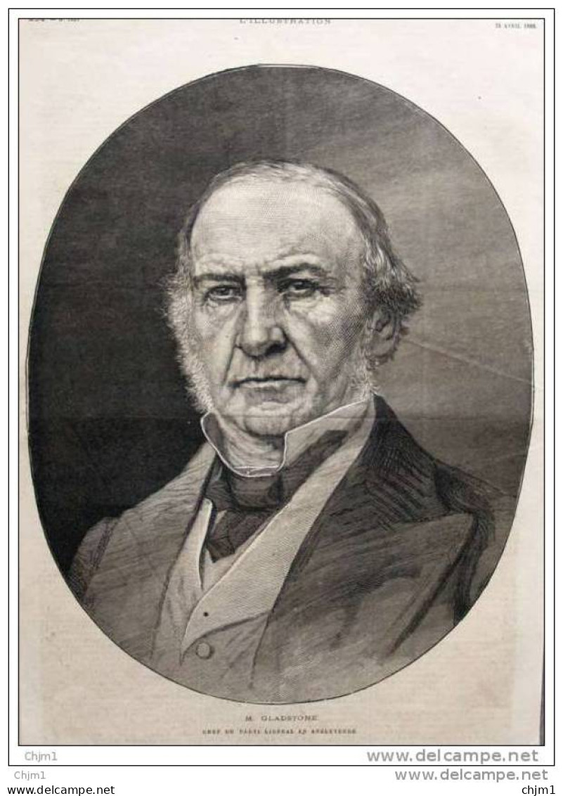 M. Gladstone - Chef Du Parti Libérale En Angleterre - Page Original - 1880 - Historische Dokumente
