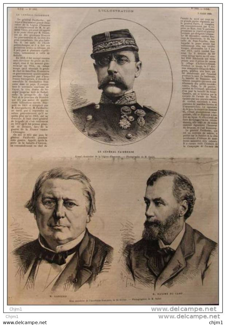 Général Faidherbe - M. Labiche - Maxime Du Camp - Page Original 1880 - Historical Documents