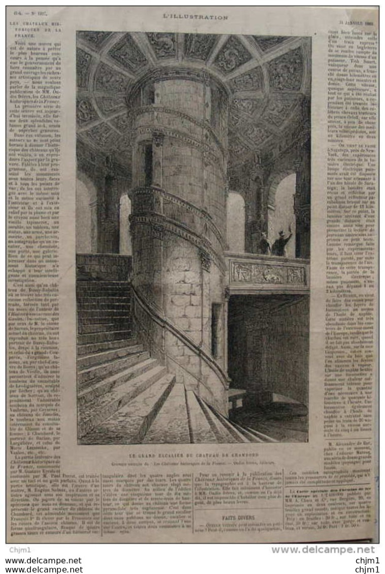 Le Grande Escalier Du Château De Chambord - Page Original - 1880 - Historische Documenten