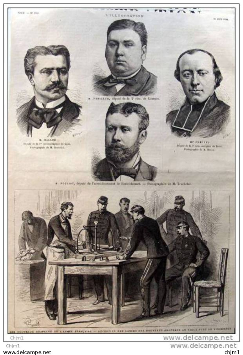 M. Penicaud - M. Ballue - M. Pouliot - Mgr. Freppel  - Page Original 1880 - Historische Documenten