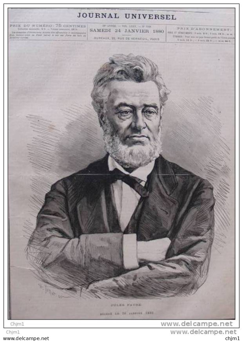 Jules Favre - Gravure- Old Print - Alter Druck Von 1880 - Historische Documenten