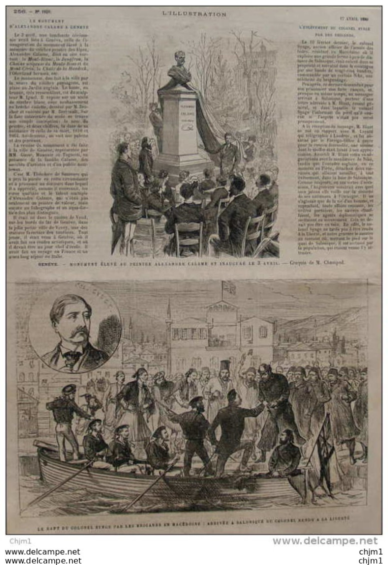 Genève - Monument élevé Au Peintre Calame - Le Rapt Du Colonel Synge Par Le Brigands En Macédonie - Page Original - 1880 - Historical Documents