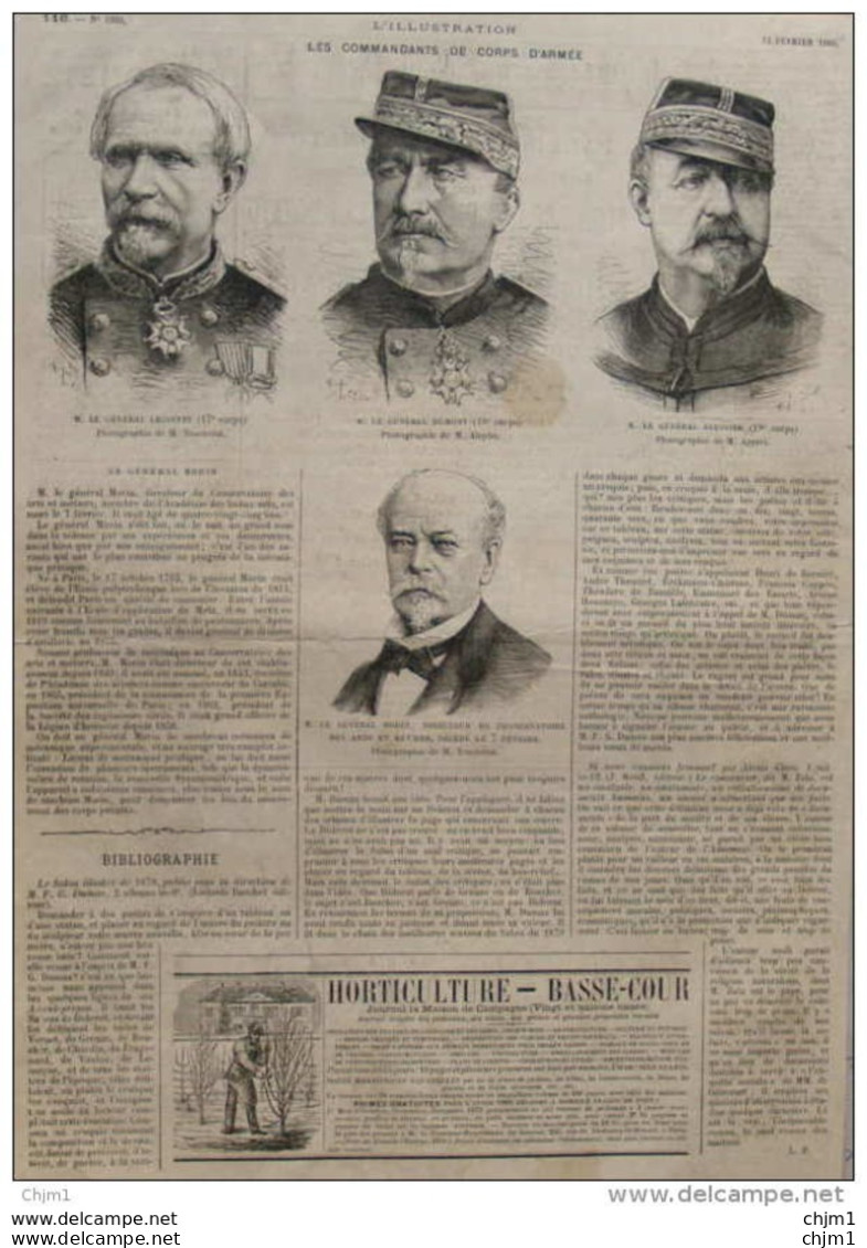 Les Commandants - Général Lecointe - Général Dumont - Général Saussier - Géneral Morin - Page Original - 1880 - Historische Documenten