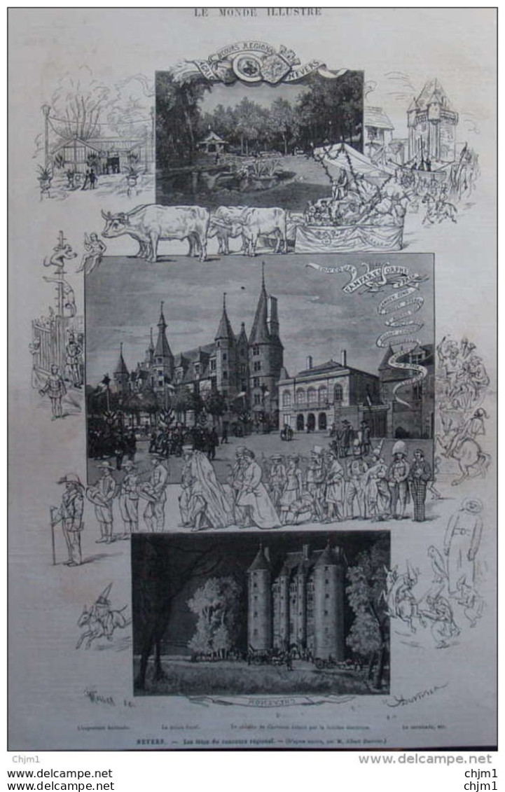 Nevers - Les Fêtes Du Concours Régional - Le Palais Ducal - Page Original 1880 - Historische Dokumente