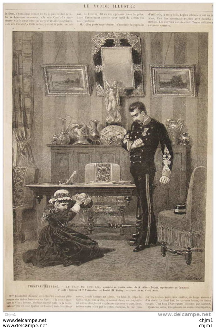 Le Théâtre Illustré, "le Fils De Coralie", Comédie De M. Albert Delpit Au Gymnase -  Page Original - 1880 - Documenti Storici