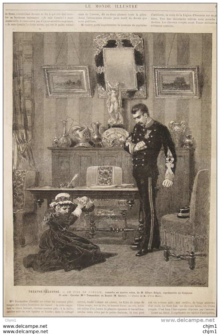 Le Théâtre Illustré, "le Fils De Coralie", Comédie De M. Albert Delpit Au Gymnase -  Page Original - 1880 - Historische Dokumente