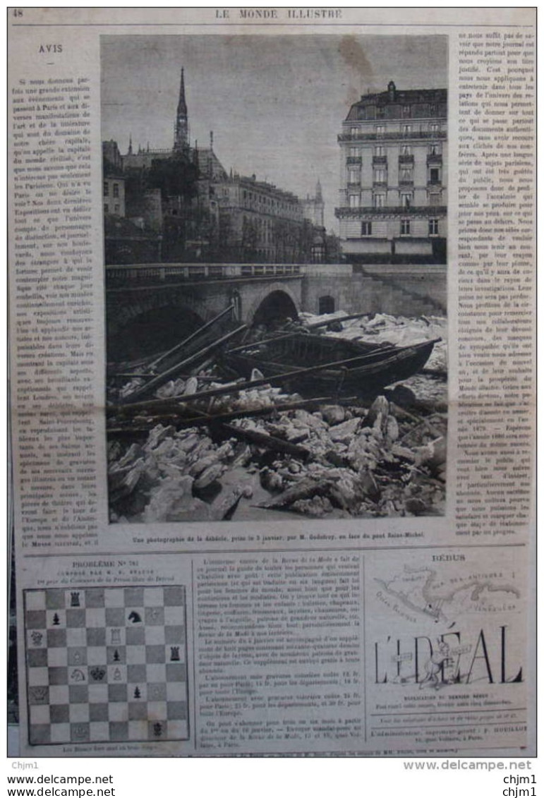 La Débacle De La Seine Et De La Marne - En Face Du Pont Saint-Michel - Page Original 1880 - Historical Documents