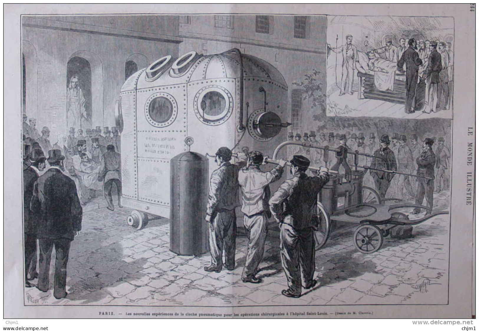 Paris - Les Nouvelles Expériences De La Cloche Pneumatique Pour Les Opérations Chirurgicales - Page Original - 1880 - Documenti Storici