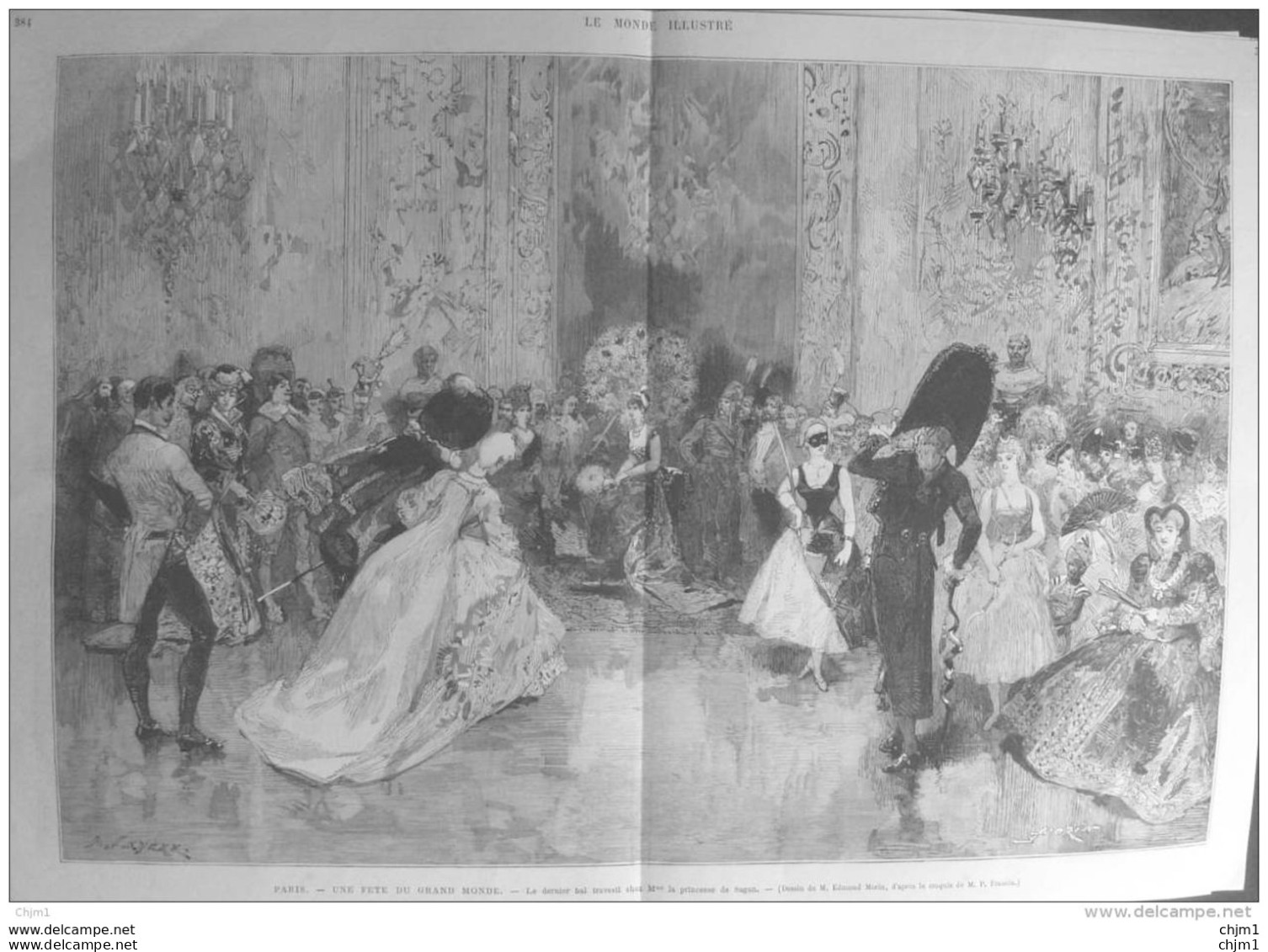 Paris - Une Fête Du Grand Monde - Le Dernier Bal Travesti Chez Mme La Princesse De Sagan - Page Original 1880 - Historische Dokumente