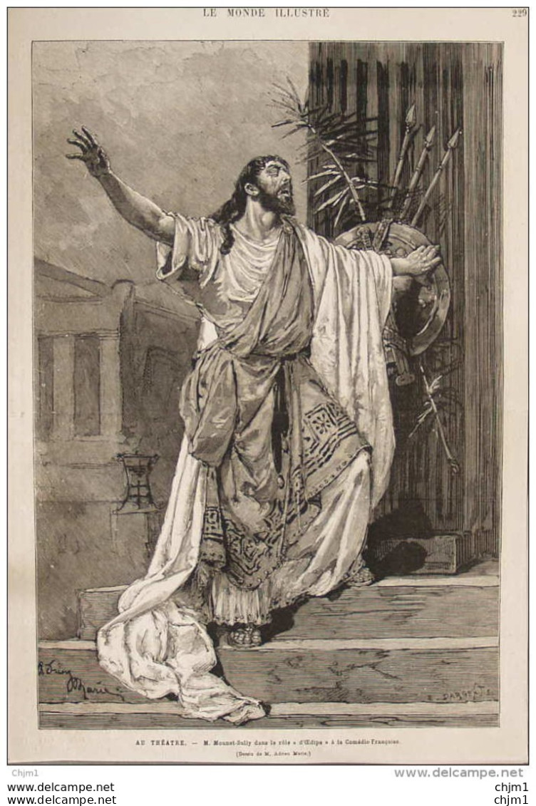 Au Théâtre - M. Monnet-Sully Dans Le Rôle "d'Oedipe" à La Comédie-Francaise -  Page Original - 1880 - Historische Documenten