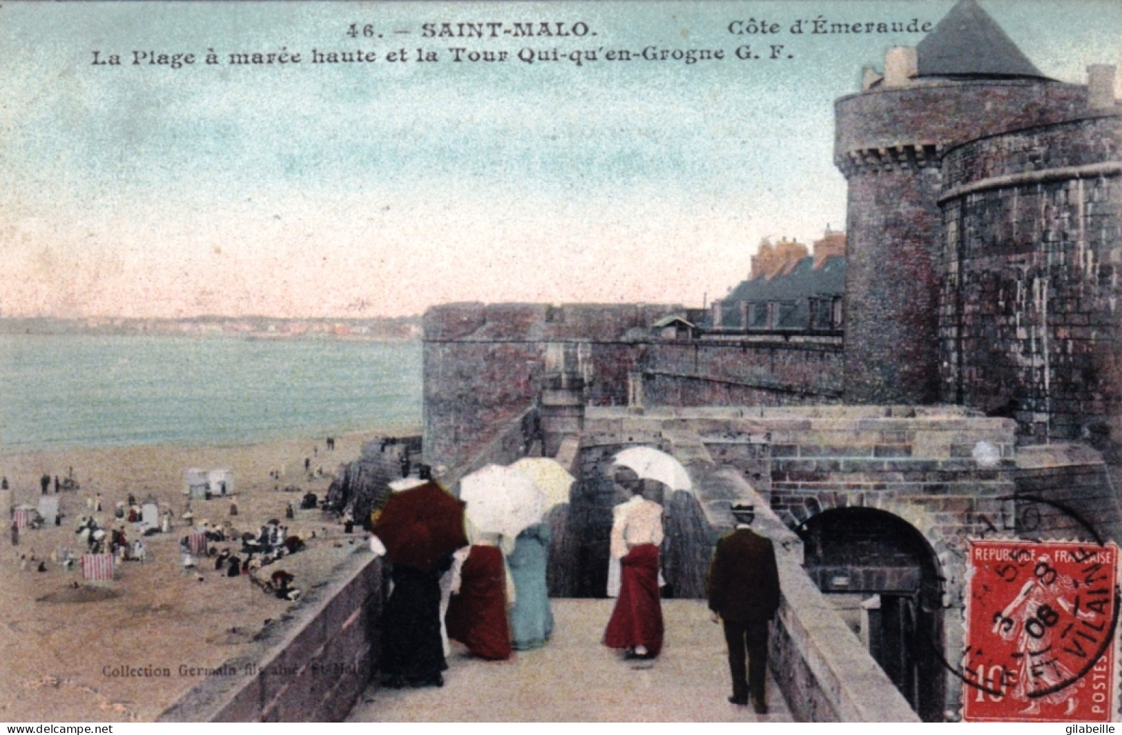 35 - SAINT MALO - La Plage A Marée Haute Et La Tour Qui Qu'en Grogne - Saint Malo