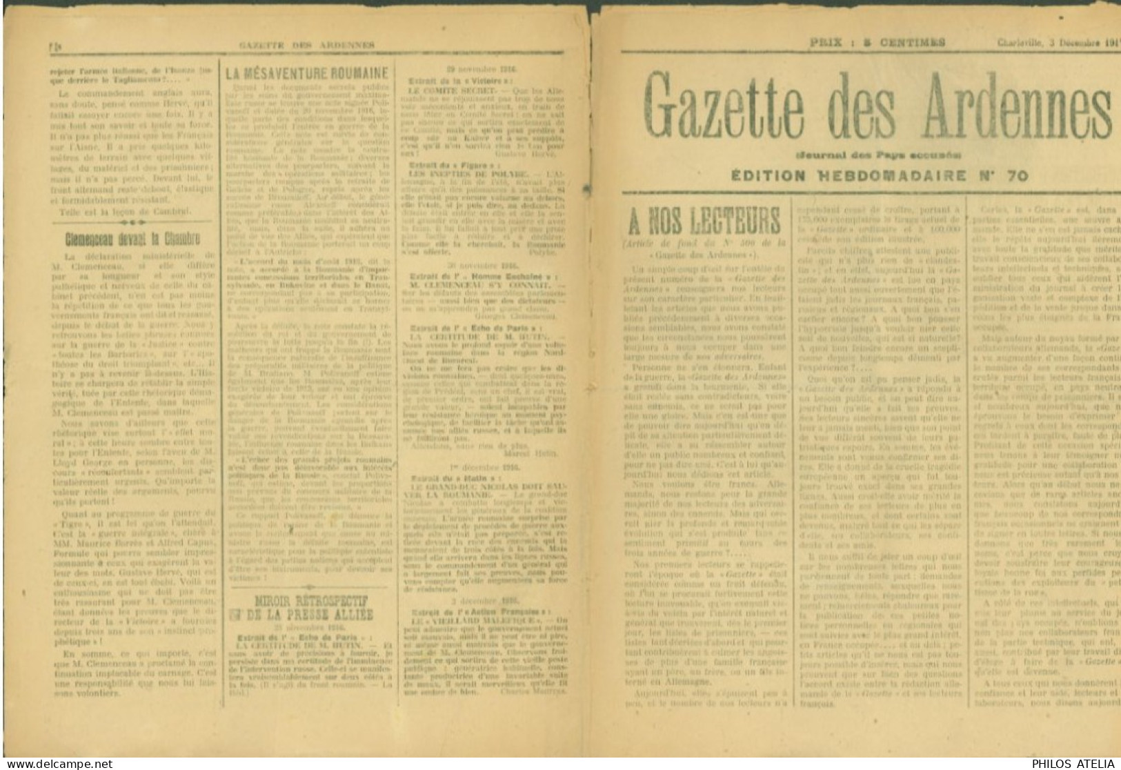 Journal Pro Allemand Gazette Des Ardennes Guerre 14 Zone Occupée Charleville 3 12 1917 - Otros & Sin Clasificación
