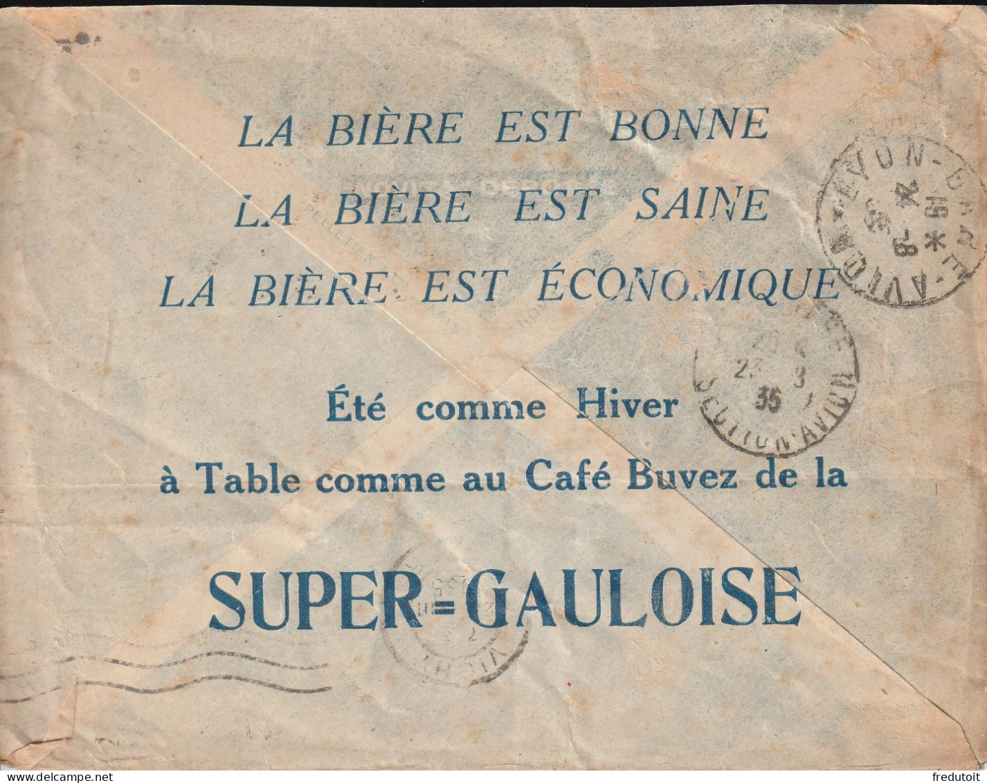 ALGERIE - LETTRE Du 23/08/1935 Pour Vichy - PUB : Bière 'La Gauloise" - Lettres & Documents