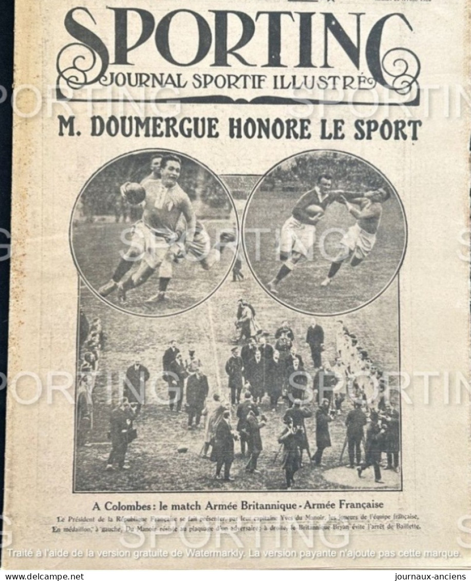 1926 Revue Sportive " SPORTING " RUGBY Armée Britanique Armée Francaise -AUTOMOBILE Tour De France - FOOTBALL - CYCLISME - 1900 - 1949