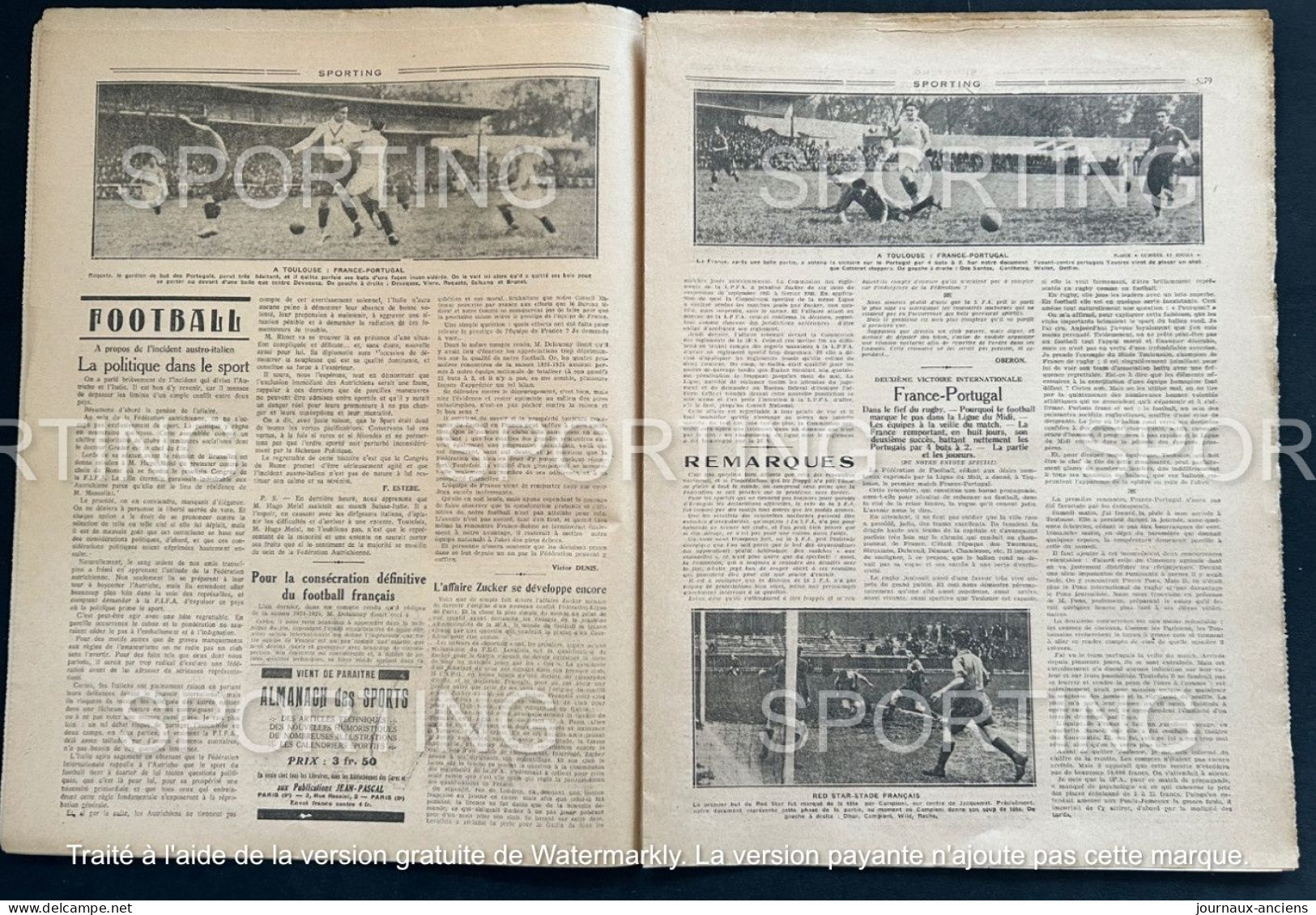 1926 Revue Sportive " SPORTING " RUGBY Armée Britanique Armée Francaise -AUTOMOBILE Tour De France - FOOTBALL - CYCLISME - 1900 - 1949