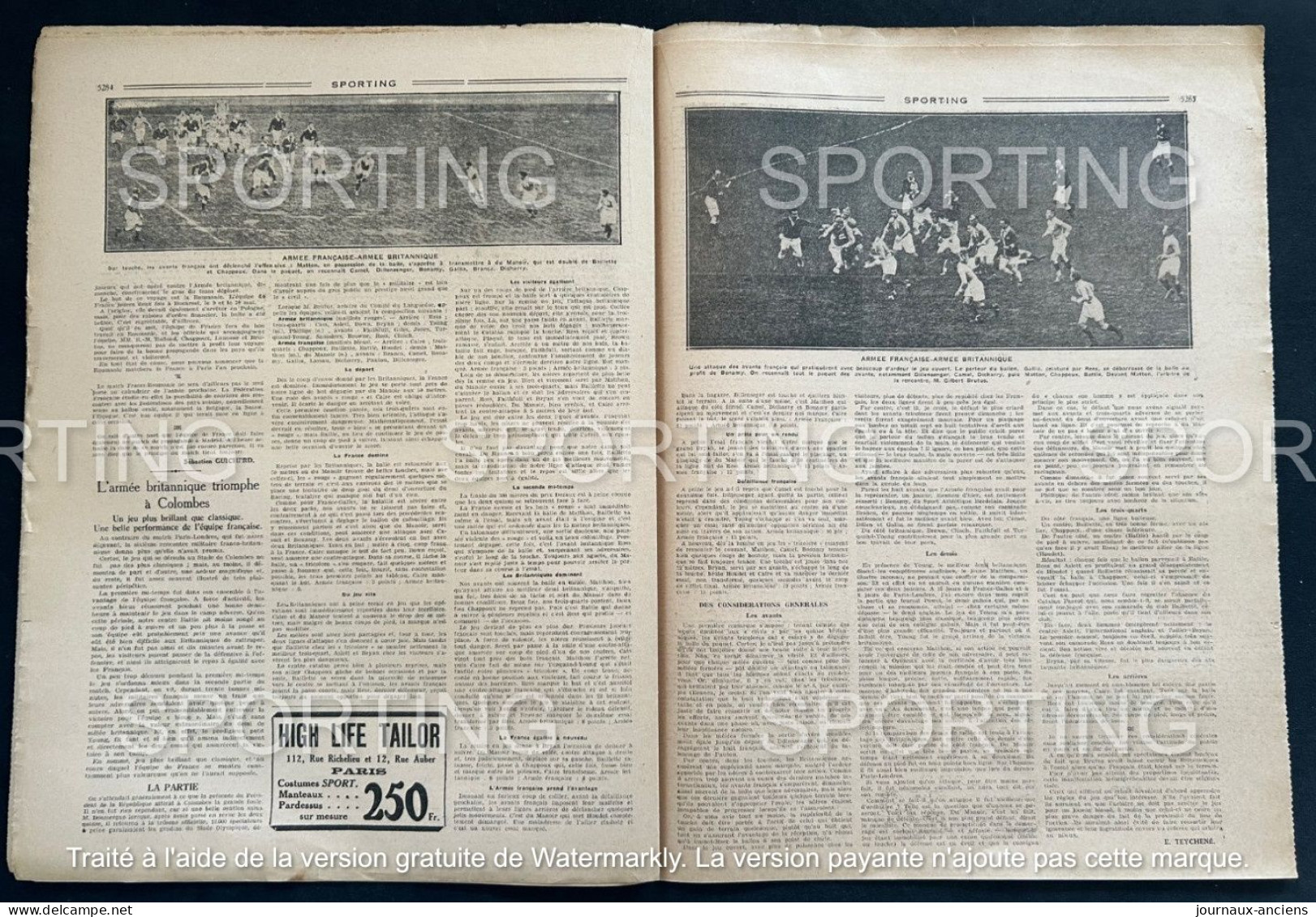 1926 Revue Sportive " SPORTING " RUGBY Armée Britanique Armée Francaise -AUTOMOBILE Tour de France - FOOTBALL - CYCLISME