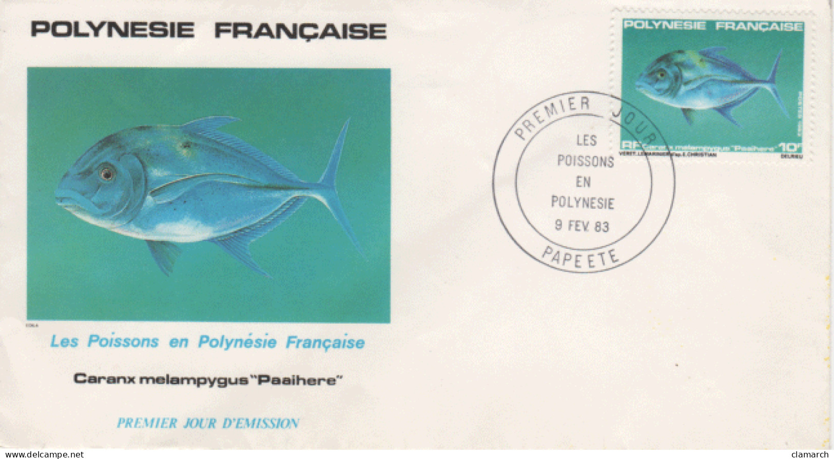 POLYNESIE FRANCAISE-Les Poissons-Caranx Melampyguus Paaihère-cachet De Papeete Du 09.02.83 - Cartas & Documentos