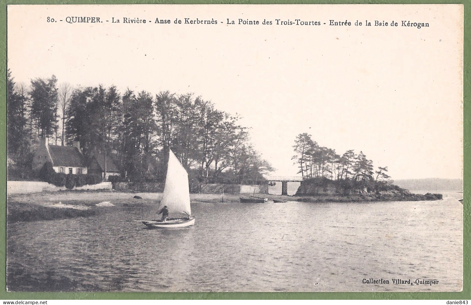 CPA - FINISTERE - QUIMPER - LA RIVIERE - ANSE DE KERBERNES - POINTE DES TROIS-TOURTES - ENTRÉ DE LA BAIE - Petit Voilier - Quimper