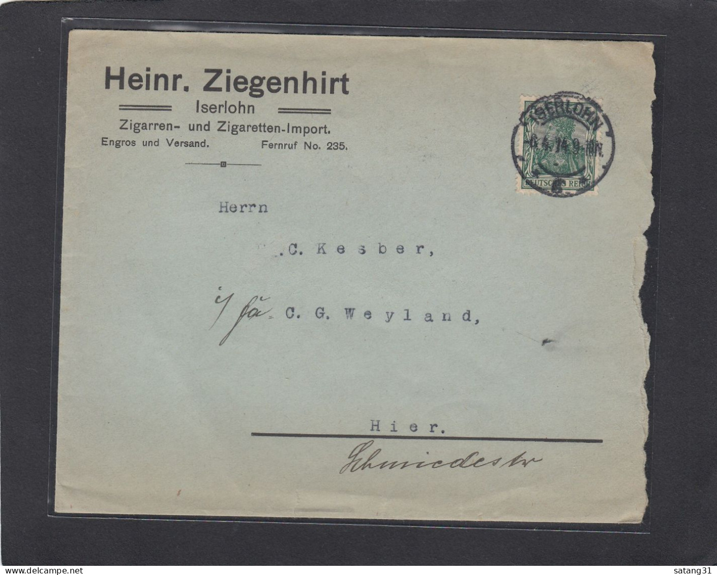 ZIGARREN- UND ZIGARETTEN- IMPORT, ISERLOHN,ORTSBRIEF. - Lettres & Documents