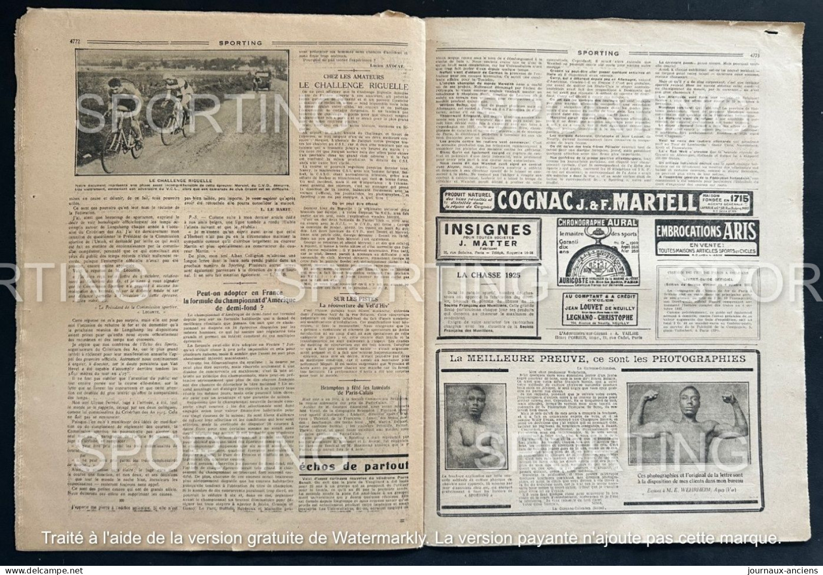 1925 Revue Sportive " SPORTING " BOXE Championnats de France - FOOTBALL - RUGBY - CYCLISME  - TERROT GAILLON