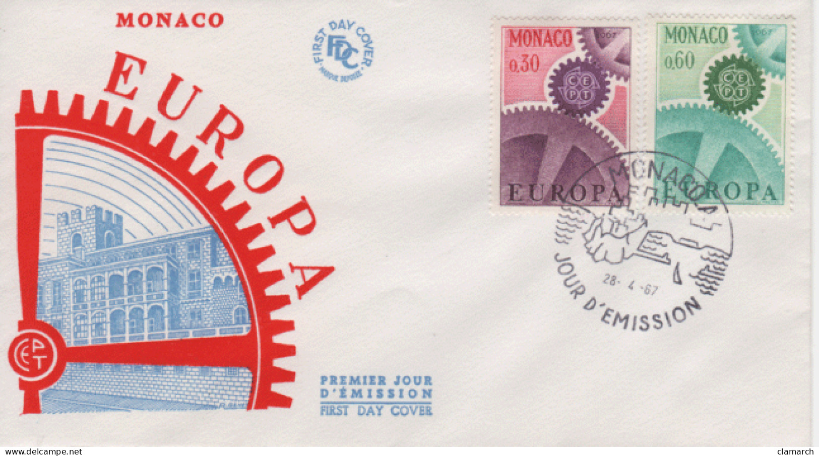 MONACO-Premier Jour D'émission-EUROPA-cachet De Monaco Du 28.04.67 - Covers & Documents